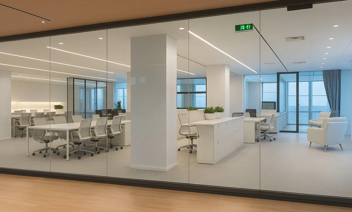 Modern office with switchable glass partitions